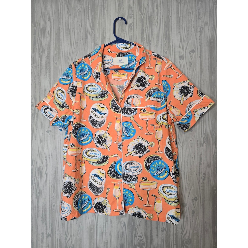 Printfresh Caviar Champagne Pajama Top Womens Medium Organic Cotton Orange